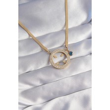 Ely Shop Çelik Gold Renk Zirkon Taşlı Çeyrek Takılabilir Kolye
