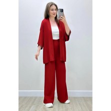 Yakamel Kadın Dökümlü Bürümcük Yazlık Kimono Alt Üst Takım