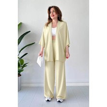 Yakamel Kadın Dökümlü Bürümcük Yazlık Kimono Alt Üst Takım