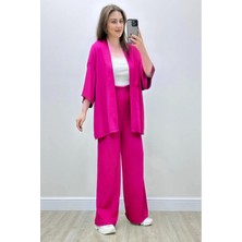 Yakamel Kadın Dökümlü Bürümcük Yazlık Kimono Alt Üst Takım