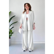Yakamel Kadın Dökümlü Bürümcük Yazlık Kimono Alt Üst Takım