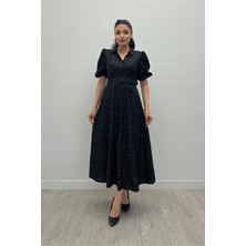 Giyimmasalı Cotton Kumaş Düğme Detaylı Gömlek Elbise - Siyah
