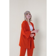 Yakamel Kadın  Salaş Bol Paça Bürümcük Palazzo Yazlık Kimono Alt Üst Takım