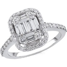 Güler Kuyumculuk 14 Ayar Beyaz Altın Baget Taşlı Yüzük