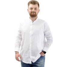 Superxl Büyük Beden Erkek Gömlek Uzun Kol Likralı Keten Gömlek U20385 Beyaz