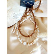 By Song Jewelry Sedef ve Hematit Doğaltaşlı Kolye
