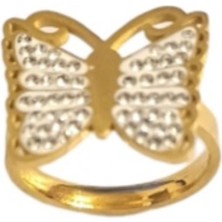 Hg.Aksesuar Kadın Zirkon Taşlı Kelebek Detaylı Çelik Yüzük