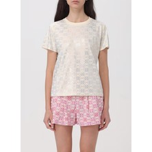 Pinko Yuvarlak Yaka Desenli Krem Kadın T-Shirt 100535A1OS