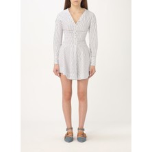 Pinko V Yaka Düz Siyah - Beyaz Kısa Kadın Elbise 102773A1Pf