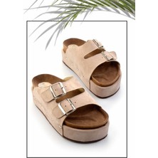 Bambi Bej Süet  Kadın Terlik K04192171502