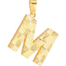 Moom Mücevherat 14 Ayar Altın M Harfi Kolye Ucu Parlak Kalemli Işıltılı Zincir Dahil Değildir