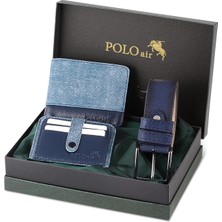 Polo Air Kutulu Spor Kot Desen Erkek Cüzdan Kemer Kartlık Seti M-11