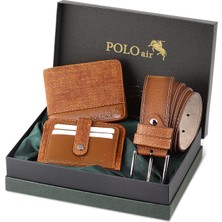 Polo Air Kutulu Spor Kot Desen Erkek Cüzdan Kemer Kartlık Seti M-11