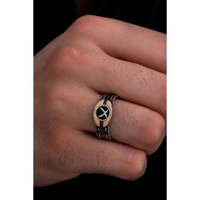 Osmanlı Gümüş Erkek Gümüş Yüzük - Çift Kılıç Zülfikarlı Ince Kibar Gümüş Erkek Yüzüğü