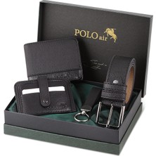 Polo Air Kemer Cüzdan Kartlık Anahtarlık Hediyelik Kutusunda Set Hm-11