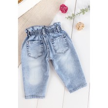 Babymod Çilek Nakışlı Denim Kumaşlı Beli Lastikli Kız Bebek Kot Pantolon