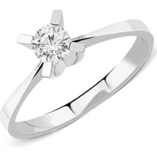 Güler Kuyumculuk 14 Ayar Beyaz Altın Tektaş Yüzük