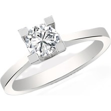 Güler Kuyumculuk 14 Ayar Beyaz Altın Tek Taş Yüzük