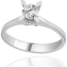 Güler Kuyumculuk 14 Ayar Beyaz Altın Tek Taş Yüzük