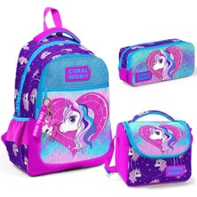 Coral High Desenli Okul Çantası Beslenme Kalemlik 3lü Set 23492