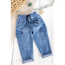 Babymod Kargo Cepli Denim Kumaş Beli Lastikli Erkek Çocuk Kot Pantolon