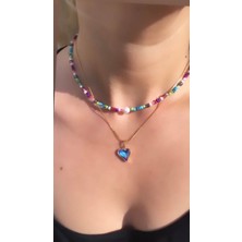 By Song Jewelry Çelik Kalp Kolyeli, Gerçek Incili Boncuk Kolye