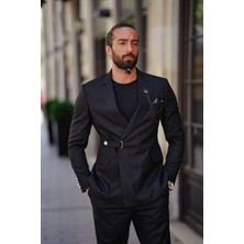 Sardınelli Tek Yaka Düğme Detay Slim Fit Takım Elbise Siyah