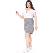 Şans Kadın Büyük Beden Gri Bürümcük Kumaş Beli Lastikli Yan Cepli Şort 65N37979