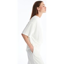 Dexia Pau - Modal  Kumaş Düz Oversize Tshirt- Ekru