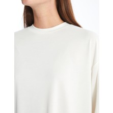 Dexia Pau - Modal  Kumaş Düz Oversize Tshirt- Ekru