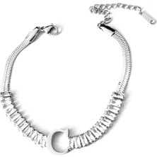 Hg.Aksesuar Kadın Italyan Zincirli Baget Kesim Çelik Harf Bileklik