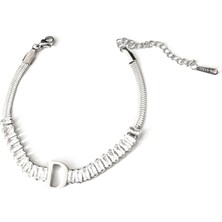 Hg.Aksesuar Kadın Italyan Zincirli Baget Kesim Çelik Harf Bileklik