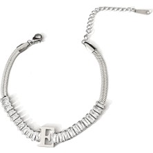 Hg.Aksesuar Kadın Italyan Zincirli Baget Kesim Çelik Harf Bileklik