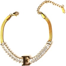 Hg.Aksesuar Kadın Italyan Zincirli Baget Kesim Çelik Harf Bileklik