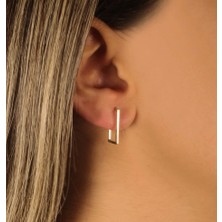 Güler Kuyumculuk Altın Dikdörtgen Taşsız  Küpe