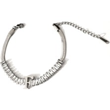 Hg.Aksesuar Kadın Italyan Zincirli Baget Kesim Çelik Harf Bileklik