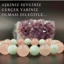 Gizemli Doğal Taş Pembe Kuvars 10 mm Larimar 8 Mmgizemli Doğaltaş Bileklik Aşk Ruh Eşi Sevgiyi Çekme Güzellik Bipolar Anksiyete Stres Sakinlik