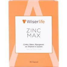 Wiserlife Zinc Max Çinko, Bakır, Manganez ve Vitamin C Içeren Takviye Edici Gıda 30 Kapsül