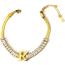 Hg.Aksesuar Kadın Italyan Zincirli Baget Kesim Çelik Harf Bileklik