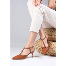 Mio Gusto Melissa Taba Renk Arkası Açık Bantlı Kadın Topuklu Ayakkabı