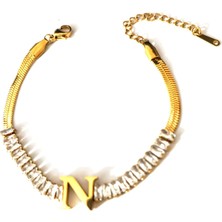 Hg.Aksesuar Kadın Italyan Zincirli Baget Kesim Çelik Harf Bileklik