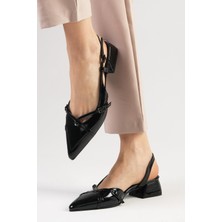 Mio Gusto Mystic Rugan Siyah Renk Arkası Açık Kadın Kısa Topuklu Ayakkabı