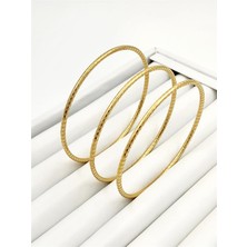 Hena 6,5 cm Orta Boy Çizgi Desenli 3'lü Gold Bilezik