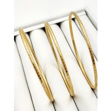 Hena 6,5 cm Orta Boy Çizgi Desenli 3'lü Gold Bilezik