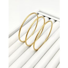 Hena 6,5 cm Orta Boy Ip Desenli 3'lü Gold Bilezik
