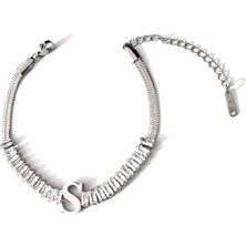 Hg.Aksesuar Kadın Italyan Zincirli Baget Kesim Çelik Harf Bileklik