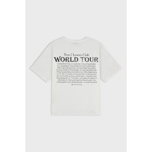 Mivvua Baskılı Pamuk Oversize Unisex T-Shirt Travel Lovers Club Sırt Baskılı T-Shirt Boyfriend