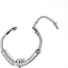 Hg.Aksesuar Kadın Italyan Zincirli Baget Kesim Çelik Harf Bileklik