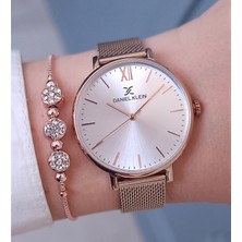 Daniel Klein 3 Atm Su Geçirmez 35 mm Rose Gold Hasır Çelik Bilezik Kadın Kol Saati, Taşlı Bileklik Hediyeli
