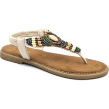 Kocamanlar Feles Taş Detaylı Parmak Arası Kadın Sandalet